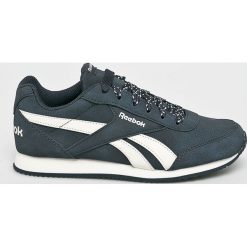 Reebok Classic - Buty dziecięce Royal Cljog 2. Niebieskie trampki chłopięce Reebok Classic, bez wzorów, z gumy, sportowe, z okrągłym noskiem, na sznurówki. W wyprzedaży za 99,90 zł.