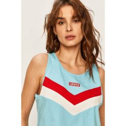 Levi's - Top. Niebieskie bluzki damskie Levi's®, s, z aplikacjami, z bawełny, casualowe, z okrągłym kołnierzem, bez rękawów. W wyprzedaży za 59,90 zł.