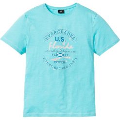 T-shirt z nadrukiem bonprix morski. Niebieskie t-shirty męskie bonprix, s, z nadrukiem, bez kołnierzyka. Za 27,99 zł.