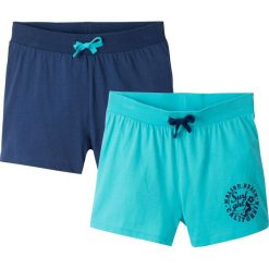 Krótkie spodenki (2 pary) bonprix morski + kobaltowy. Niebieskie spodnie dziewczęce bonprix, z nadrukiem, z bawełny, sportowe, krótkie. Za 29,98 zł.