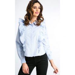 Niebieska Koszula w Pionowe Paski 21081. Niebieskie koszule damskie marki Fasardi, m, w paski, bez kołnierzyka, bez rękawów. Za 44,00 zł.
