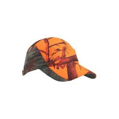 Czapka myśliwska z daszkiem lekka oddychająca 500 damska camo fluo. Pomarańczowe czapki damskie SOLOGNAC, bez wzorów, z poliesteru. Za 39,99 zł.