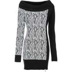 Sweter bonprix czarno-biały w paski zebry. Czarne swetry damskie bonprix, w paski, z dzianiny, bez rękawów, bez kaptura. Za 99,99 zł.