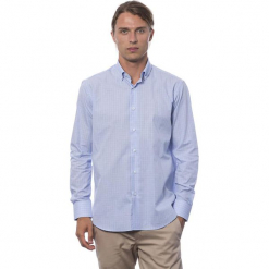 Koszula w kolorze błękitnym. Niebieskie koszule męskie na spinki Roberto Cavalli, Trussardi, m, w kratkę, z klasycznym kołnierzykiem. W wyprzedaży za 219,95 zł.