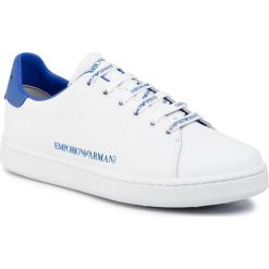 Sneakersy EMPORIO ARMANI - X3X061 XM257 R705 White/Amparo Bl/A Bl. Białe półbuty damskie Emporio Armani, ze skóry. Za 799,00 zł.