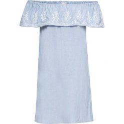 Sukienka z bawełny oksfordzkiej z haftem bonprix jasnoniebieski. Niebieskie sukienki damskie bonprix, z haftami, z bawełny, bez kołnierzyka, bez rękawów. Za 119,99 zł.
