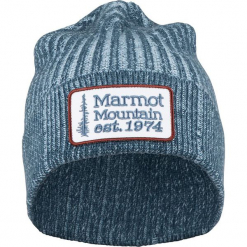 Czapka "Retro Trucker" w kolorze niebieskim. Niebieskie czapki męskie Marmot, z aplikacjami, ze splotem, retro. W wyprzedaży za 72,95 zł.