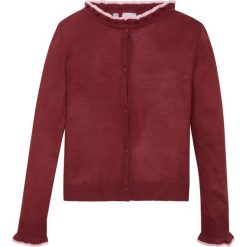 Sweter rozpinany bonprix bordowy. Czerwone swetry dziewczęce bonprix, bez wzorów, z dzianiny, klasyczne, z klasycznym kołnierzykiem, bez rękawów, bez kaptura. Za 27,99 zł.