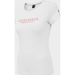T-shirt damski TSD210 - biały. Białe t-shirty damskie 4f, bez wzorów, bez kołnierzyka. Za 49,99 zł.