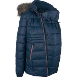Kurtka ciążowa z wstawką niemowlęcą na nosidełko bonprix ciemnoniebieski. Niebieskie płaszcze damskie bonprix, bez wzorów, moda ciążowa. Za 239,99 zł.