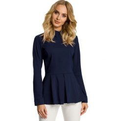 Granatowa Bluzka Koszulowa z Dołem w Kontrafałdy. Niebieskie bluzki koszulowe marki Molly.pl, l, eleganckie. Za 105,90 zł.