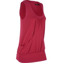 Top sportowy bonprix pomarańczowo-czerwony. Czerwone topy damskie bonprix, bez wzorów, z okrągłym kołnierzem. Za 27,99 zł.