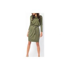 SUKIENKA ROSE | WIĄZANA KHAKI. Zielone sukienki mini marki Meleksima, na spotkanie biznesowe, l, z materiału, oversize. Za 71,60 zł.