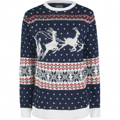 Ugly Christmas Sweater Santa Claus Is Coming Sweter z dzianiny niebieski. Niebieskie swetry klasyczne damskie marki Ugly Christmas Sweater, l, z dzianiny. Za 121,90 zł.