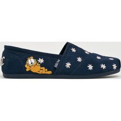 Skechers - Espadryle. Niebieskie espadryle damskie marki Skechers, bez wzorów, ze skóry, bez obcasa. Za 219,90 zł.