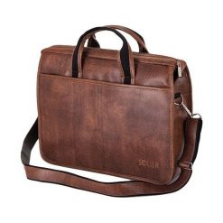 Brązowa męska torba na ramię, laptopa SOLIER LUCAS. Pomarańczowe torby męskie skórzane Solier, w paski, z tkaniny, klasyczne, na ramię. Za 169,90 zł.