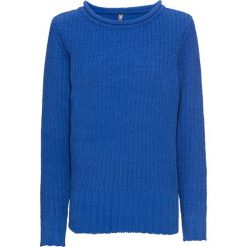 Sweter dzianinowy bonprix niebieski. Niebieskie swetry damskie bonprix, bez wzorów, z dzianiny, bez rękawów. Za 69,99 zł.