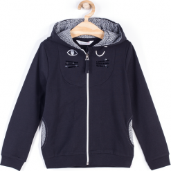 Bluza. Czarne bluzy dziewczęce CUTE CAT, z aplikacjami, z bawełny, z długim rękawem, długie, z kapturem. Za 49,90 zł.