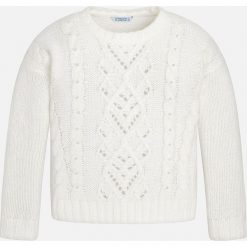 Mayoral - Sweter dziecięcy 140-167 cm. Białe swetry dziewczęce Mayoral, bez wzorów, z wełny, z okrągłym kołnierzem, z krótkim rękawem, krótkie, bez kaptura. W wyprzedaży za 79,90 zł.