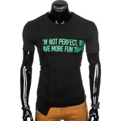 T-shirty męskie: T-SHIRT MĘSKI Z NADRUKIEM S976 - CZARNY
