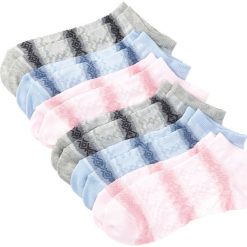 Skarpetki do sneakersów (6 par) bonprix jasnoróżowy+niebieski + jasnoszary melanż w paski. Skarpetki damskie bonprix. Za 34,99 zł.