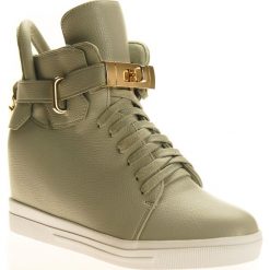 Szare Sneakersy ze złotą kłódką (38). Szare koturny damskie Saider. Za 89,00 zł.