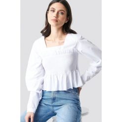 NA-KD Boho Volume Sleeve Smock Waist Top - White. Białe topy damskie marki NA-KD Boho, bez wzorów, z falbankami. Za 161,95 zł.