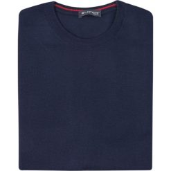 Granatowy sweter męski SW33 niski pólgolf. Niebieskie swetry męskie Lanieri Fashion - swetry męskie, m, bez wzorów, z wełny, casualowe, bez kołnierzyka, bez kaptura. Za 126,00 zł.
