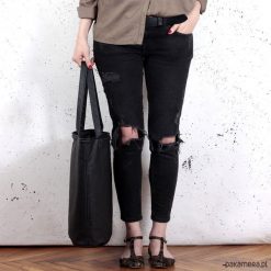 Shopper bag damskie: Shopper XL torba czarna z teksturą