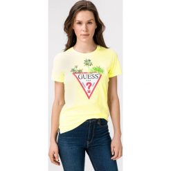 Guess Koszulka Żółty. Żółte koszulki damskie Guess, l, z nadrukiem, z bawełny, bez kołnierzyka. Za 157,95 zł.
