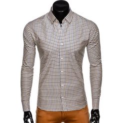 KOSZULA MĘSKA W KRATĘ Z DŁUGIM RĘKAWEM K448 - ŻÓŁTA. Żółte koszule męskie Ombre Clothing, s, bez wzorów, z bawełny, bez kołnierzyka, z długim rękawem. Za 29,00 zł.