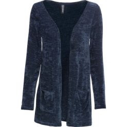Kardigan bonprix ciemnoniebieski. Niebieskie swetry damskie bonprix, bez wzorów, bez rękawów, bez kaptura. Za 79,99 zł.