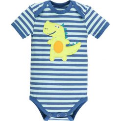 Body w kolorze niebiesko-białym. Niebieskie body niemowlęce lamino, w paski, z bawełny, bez rękawów. W wyprzedaży za 35,95 zł.