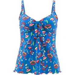 Top tankini bonprix niebieski z nadrukiem. Niebieskie stroje kąpielowe damskie bonprix, w paski. Za 74,99 zł.