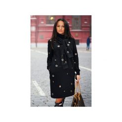 Sukienka z metalowymi krążkami. Czarne sukienki damskie marki Bien fashion, xl, bez wzorów, z dzianiny, eleganckie, z okrągłym kołnierzem, z długim rękawem, długie, midi, dopasowane. Za 219,00 zł.