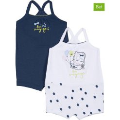 Rampersy (2 szt.) w kolorze granatowym i białym. Niebieskie body niemowlęce Absorba & DIM, z nadrukiem, z bawełny, bez rękawów. W wyprzedaży za 32,95 zł.