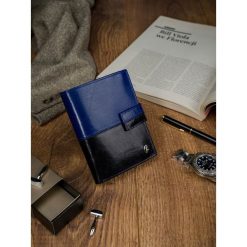 Portfel męski skórzany RFID Rovicky N4L-VT2 czarno-niebieski - czarny / niebieski. Niebieskie portfele męskie ROVICKY, bez wzorów. Za 64,99 zł.
