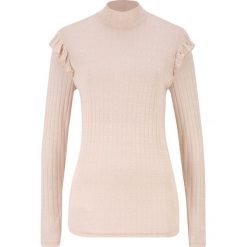 Shirt w prążek z golfem bonprix naturalny melanż. Białe koszulki damskie bonprix, bez wzorów, bez rękawów. Za 54,99 zł.