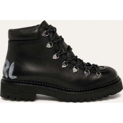 Karl Lagerfeld - Workery skórzane. Czarne workery damskie ze skóry, z okrągłym noskiem, na sznurówki. W wyprzedaży za 879,90 zł.