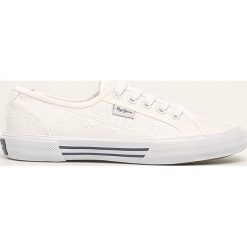 Pepe Jeans - Tenisówki Aberlady Angy-20. Białe trampki i tenisówki damskie Pepe Jeans, bez wzorów, z jeansu, na sznurówki. W wyprzedaży za 179,90 zł.