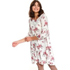 Printowana sukienka mini. Brązowe sukienki damskie Top Secret, na co dzień, na zimę, w kwiaty, z tkaniny, eleganckie, z okrągłym kołnierzem, bez rękawów, mini. W wyprzedaży za 49,99 zł.