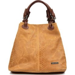 Shopper bag damskie: Skórzane torebka w kolorze koniaku – (S)30 x (W)37 x (G)16 cm