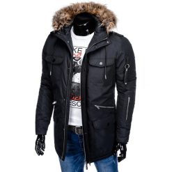 Kurtka męska zimowa C382 - czarna. Czarne kurtki męskie Ombre Clothing, na zimę, m, bez wzorów, bez kaptura. Za 119,00 zł.