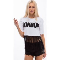 Biały t-shirt z frędzlami 21592. Białe t-shirty damskie marki Fasardi, s. Za 39,00 zł.