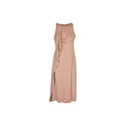 Sukienka Mirella beige. Brązowe sukienki damskie Cool me, s, bez wzorów, z zamszu, z asymetrycznym kołnierzem, z długim rękawem, długie, maxi, asymetryczne. Za 269,00 zł.