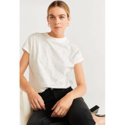 Mango - T-shirt Brillos. Białe bluzki damskie Mango, s, z aplikacjami, z bawełny, z okrągłym kołnierzem. W wyprzedaży za 59,90 zł.