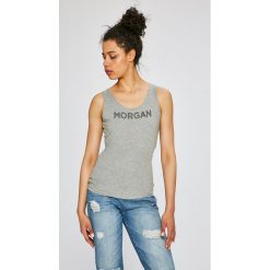 Morgan - Top. Szare bluzki damskie Morgan, s, z nadrukiem, z bawełny, casualowe, z okrągłym kołnierzem, z krótkim rękawem. W wyprzedaży za 59,90 zł.
