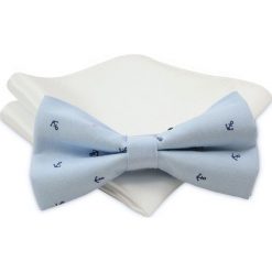 Modna Mucha Męska - Alties - Niebieska w Kotwice MUALTS0191. Niebieskie muszki męskie Alties, na imprezę, w paski, eleganckie. Za 39,00 zł.