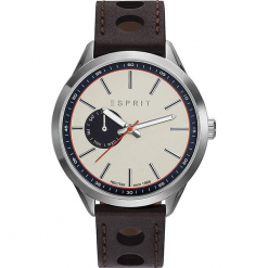 Zegarek kwarcowy w kolorze ciemnobrązowo-srebrno-beżowym. Brązowe, analogowe zegarki męskie Esprit Watches, ze stali. W wyprzedaży za 295,95 zł.