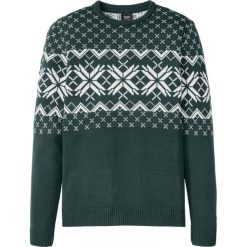 Sweter w norweski wzór bonprix głęboki zielony. Zielone swetry męskie bonprix, s, bez wzorów, z okrągłym kołnierzem, bez kaptura. Za 74,99 zł.
